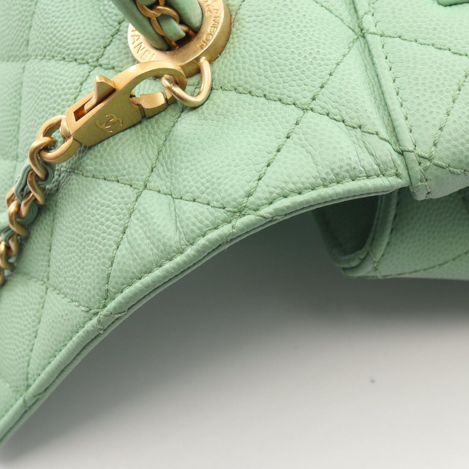Chanel Handbag Coco Handle Flap Quilted 2-Way Mint Green Caviar Leather Chain — view 7