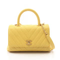 Chanel Handbag Coco Handle Flap Stitch 2-Way Yellow Caviar Leather Chain