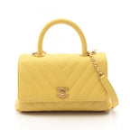 Chanel Handbag Coco Handle Flap Stitch 2-Way Yellow Caviar Leather Chain