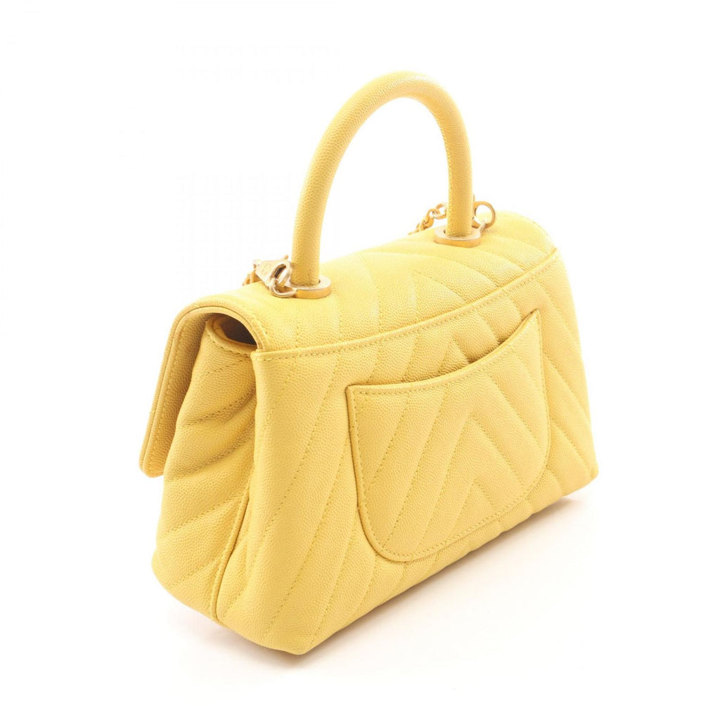 Chanel Handbag Coco Handle Flap Stitch 2-Way Yellow Caviar Leather Chain — view 2