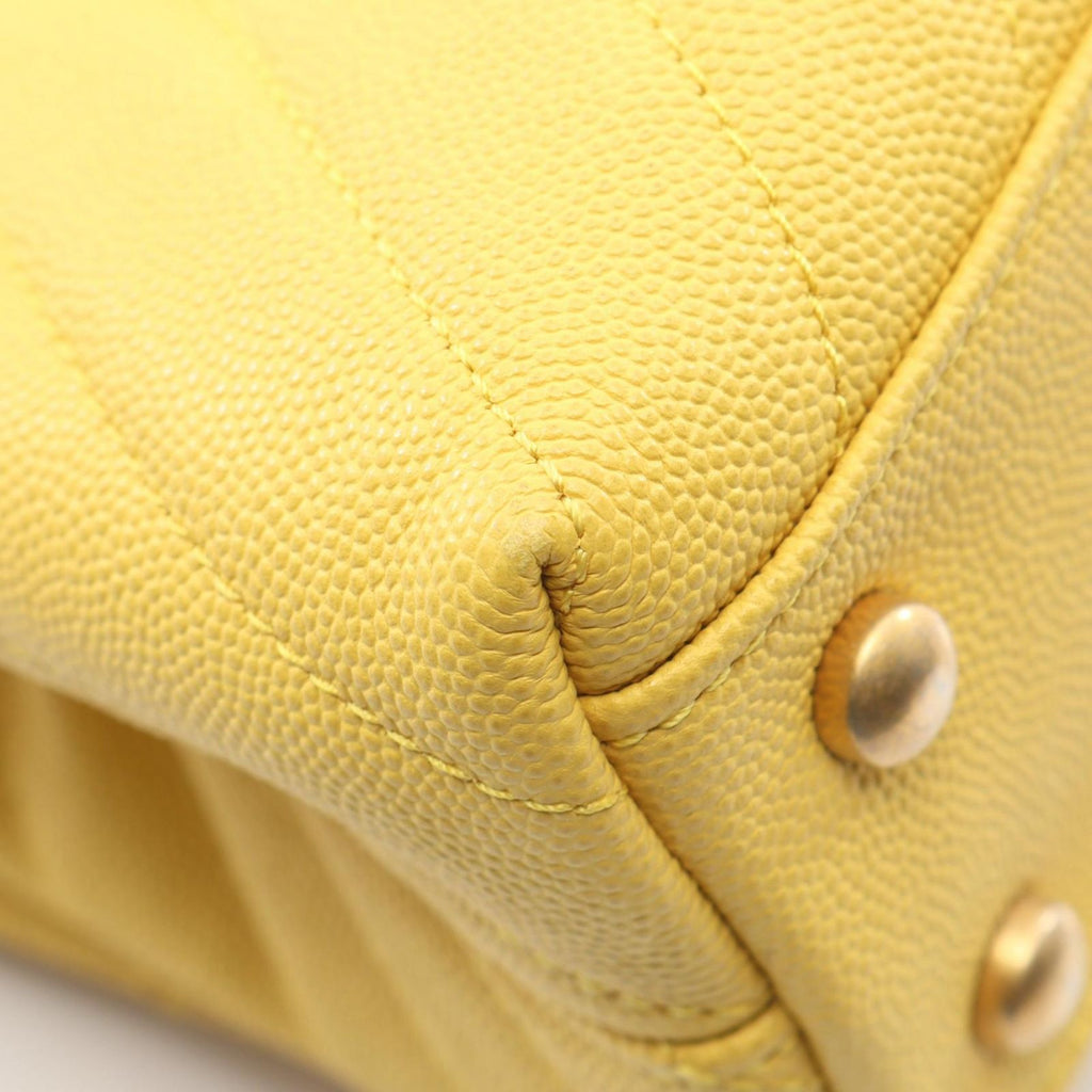 Chanel Handbag Coco Handle Flap Stitch 2-Way Yellow Caviar Leather Chain — view 7