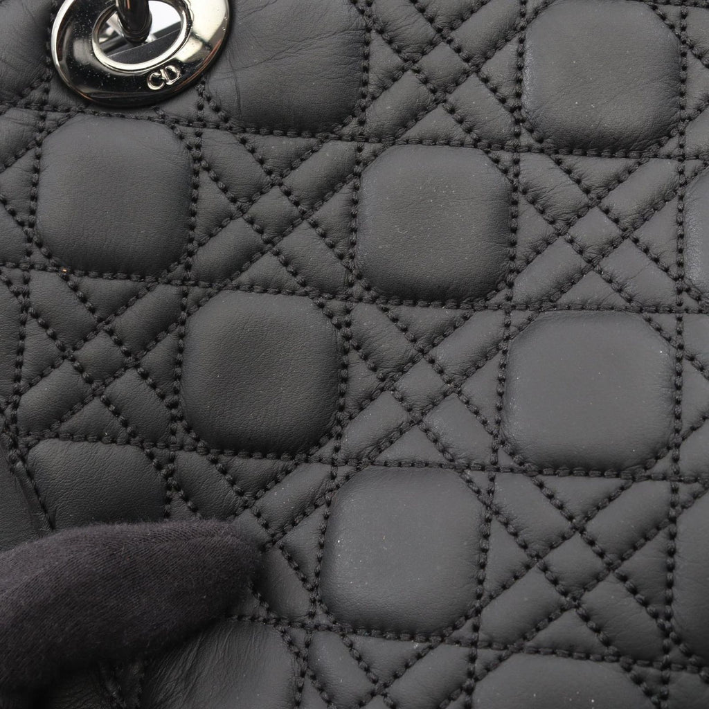 Dior Handbag Lady Dior Cannage 2-Way Black Leather Tote — view 9