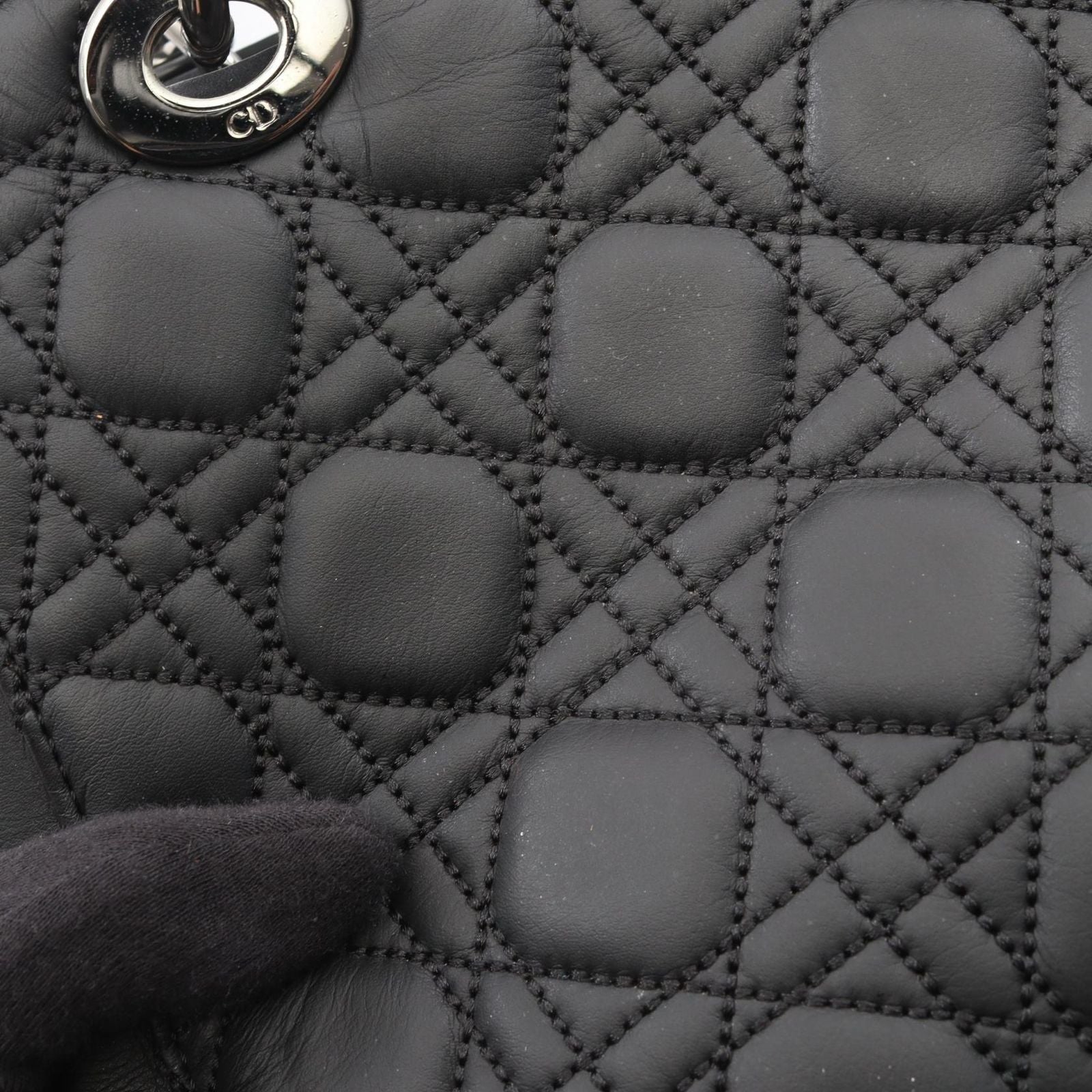 Dior Handbag Lady Dior Cannage 2-Way Black Leather Tote — view 9