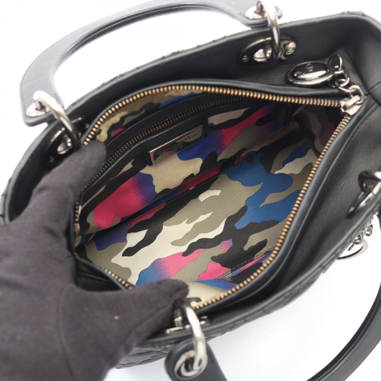 Dior Handbag Lady Dior Cannage 2-Way Black Leather Tote — view 3