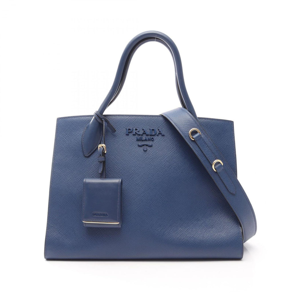Prada Handbag Saffiano Cuir C Monochrome 2-Way Blue Leather