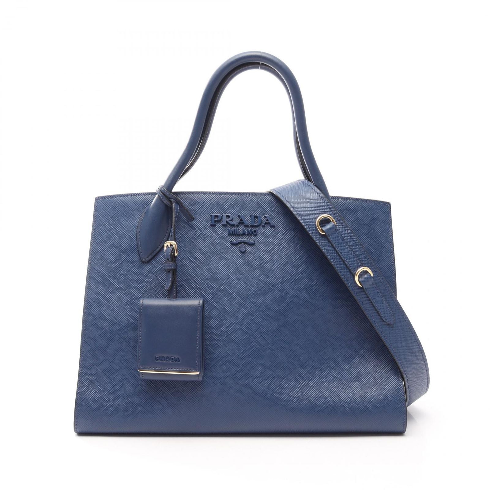 Prada Handbag Saffiano Cuir C Monochrome 2-Way Blue Leather