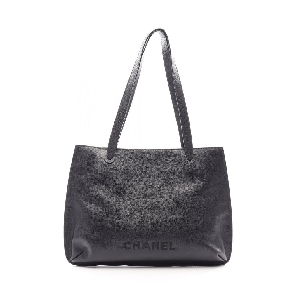 Chanel Tote Logo Black Caviar Leather Shoulder