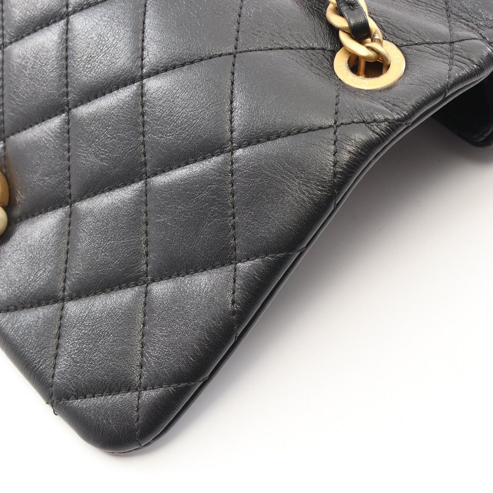 Chanel Shoulder Bag Quilted Black Leather Small Flap Chain — view 7