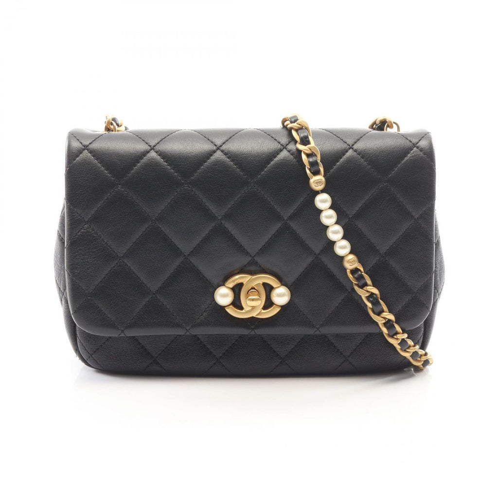 Chanel Shoulder Bag Quilted Black Leather Small Flap Chain