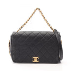 Chanel Shoulder Bag Quilted 2-Way Black Leather Full Flap Chain