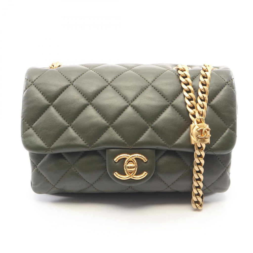 Chanel Shoulder Bag Quilted Dark Khaki Lambskin Small Flap Chain