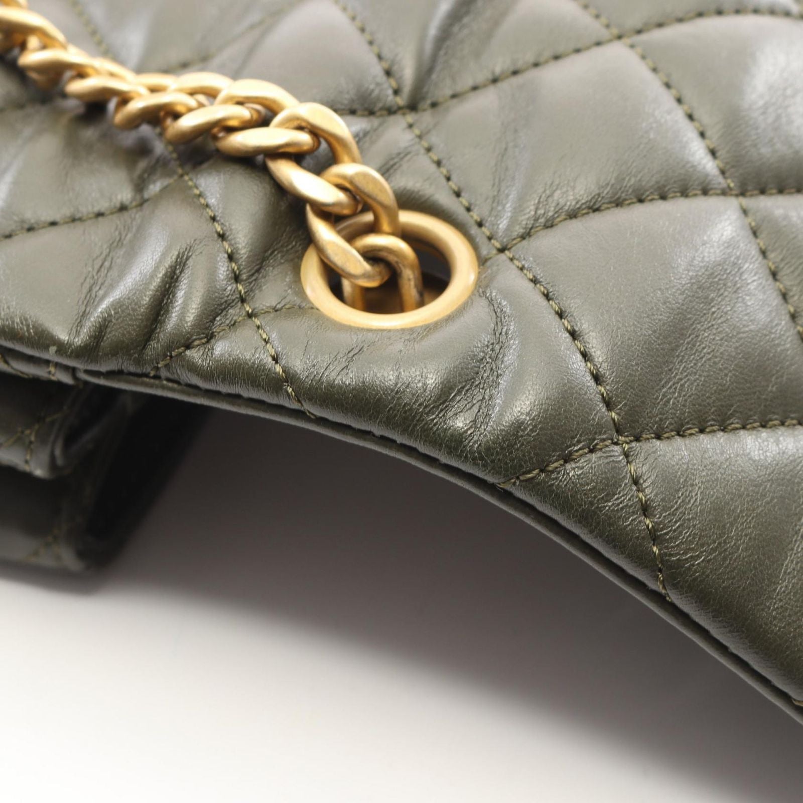 Chanel Shoulder Bag Quilted Dark Khaki Lambskin Small Flap Chain — view 7