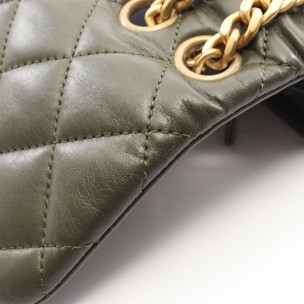 Chanel Shoulder Bag Quilted Dark Khaki Lambskin Small Flap Chain — view 8