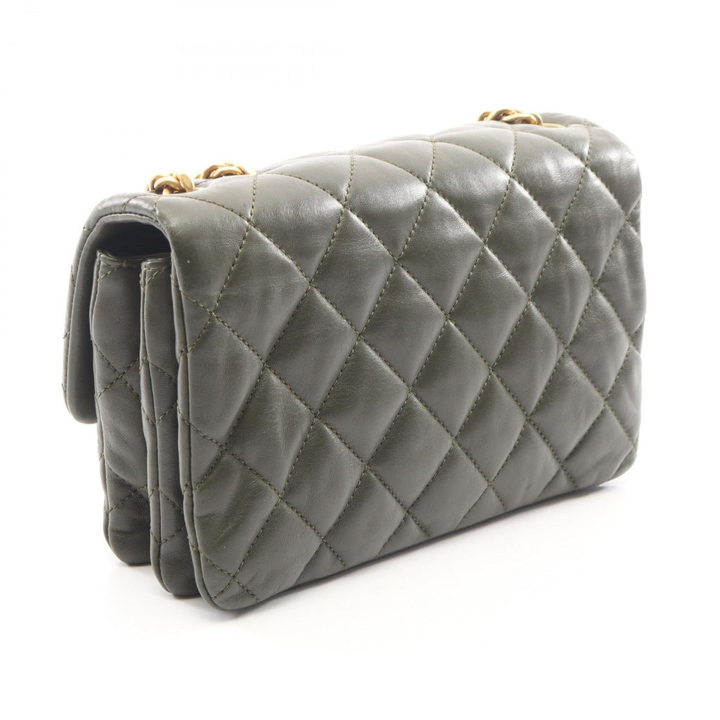 Chanel Shoulder Bag Quilted Dark Khaki Lambskin Small Flap Chain — view 2