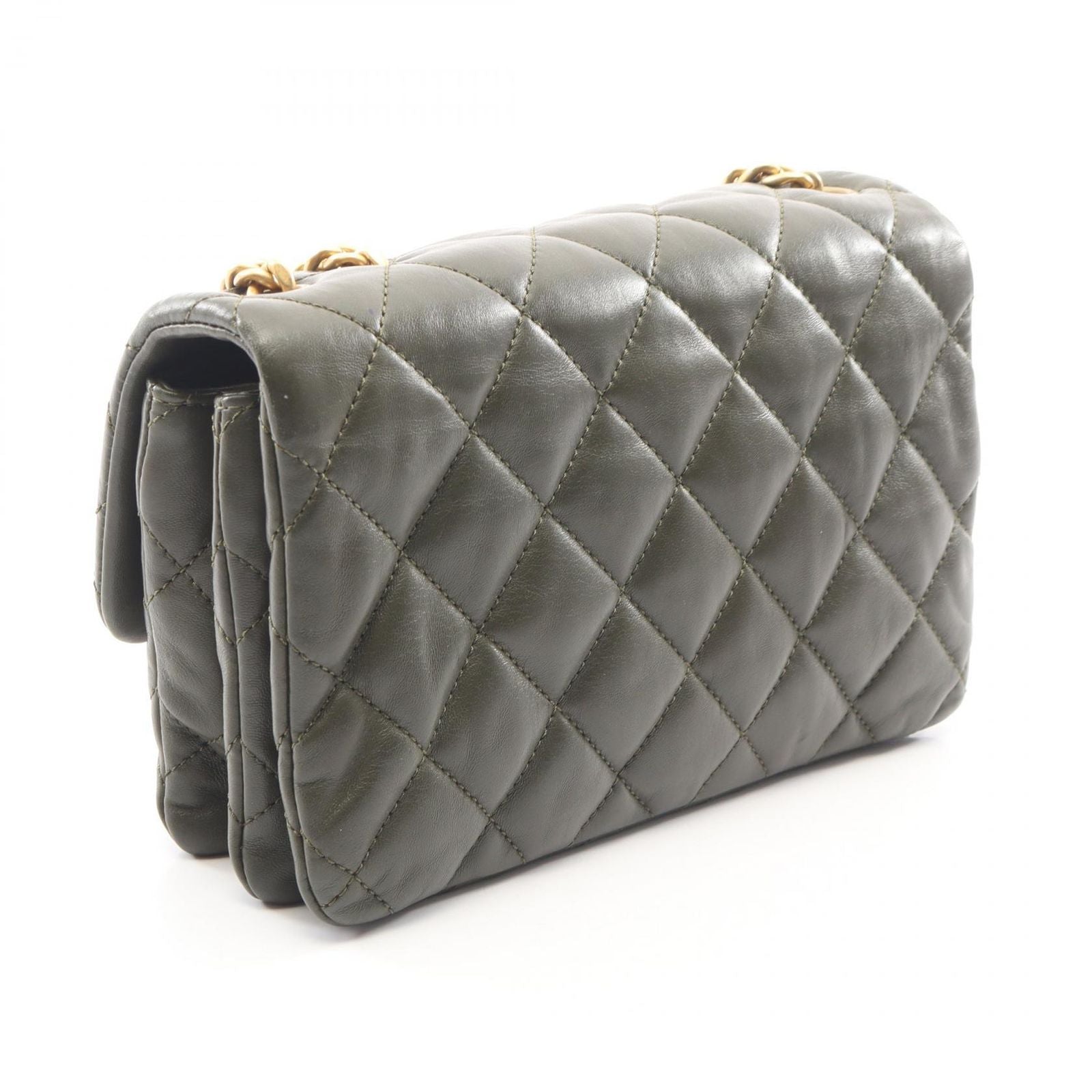 Chanel Shoulder Bag Quilted Dark Khaki Lambskin Small Flap Chain — view 2