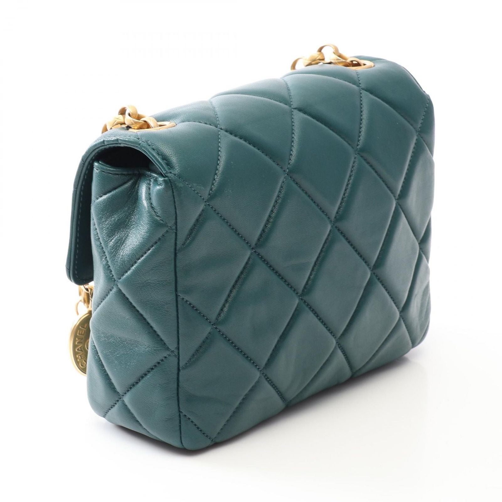 Chanel Shoulder Bag Quilted Green Lambskin Small Flap Chain — view 2