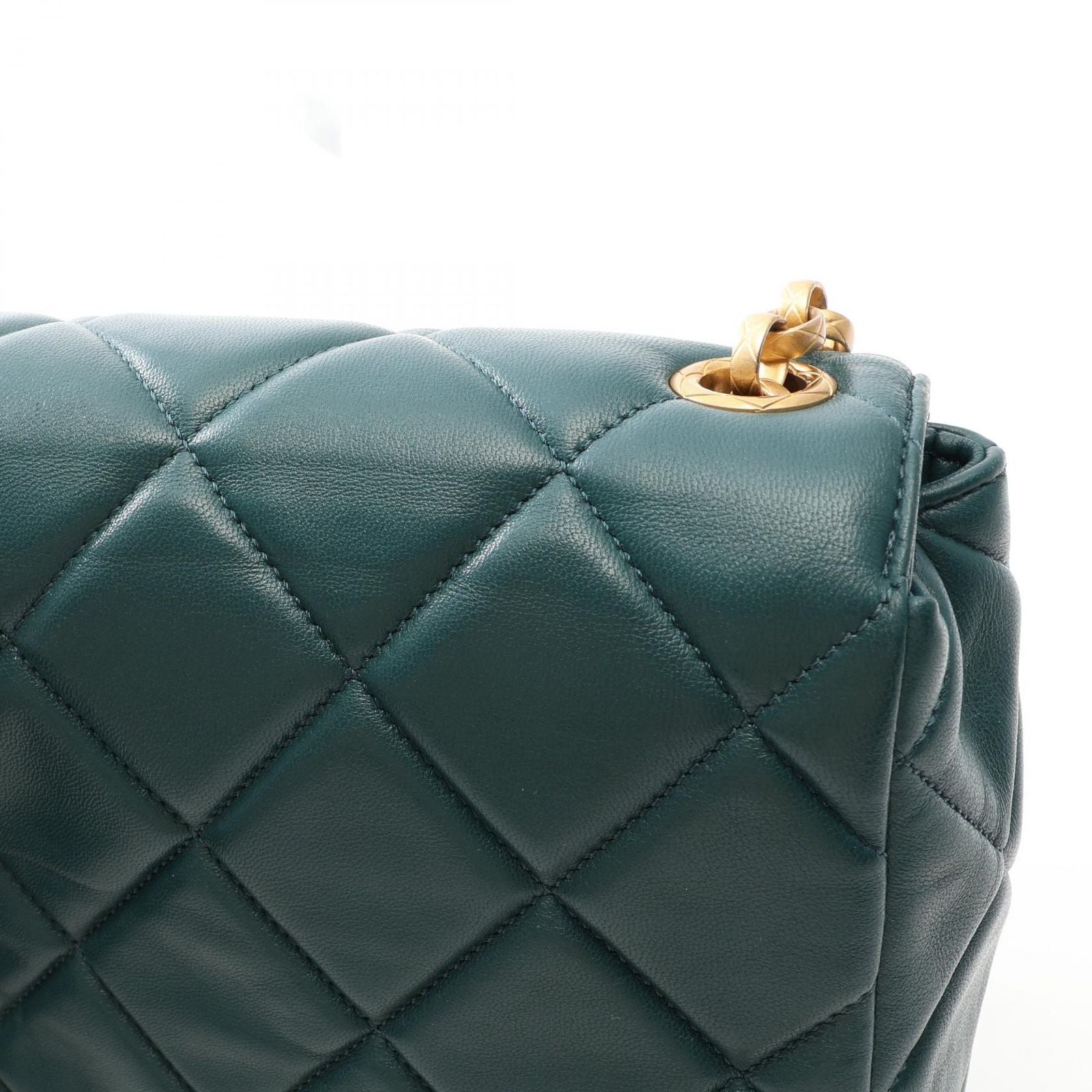Chanel Shoulder Bag Quilted Green Lambskin Small Flap Chain — view 8