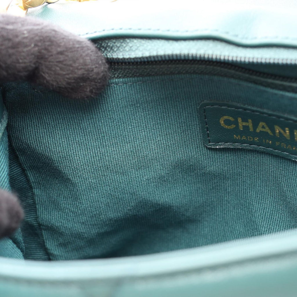 Chanel Shoulder Bag Quilted Green Lambskin Small Flap Chain — view 6