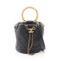Chanel Shoulder Bag Quilted 2-Way Black Leather Pearl Handle