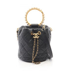 Chanel Shoulder Bag Quilted 2-Way Black Leather Pearl Handle
