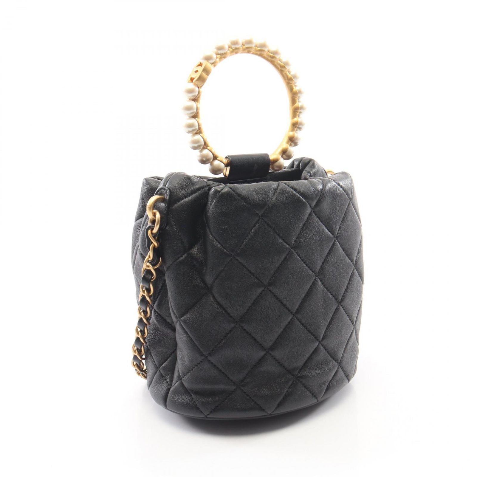 Chanel Shoulder Bag Quilted 2-Way Black Leather Pearl Handle — view 2