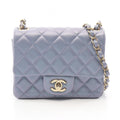 Chanel Shoulder Bag Mini Quilted Metallic Blue Gray Lambskin Chain