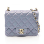 Chanel Shoulder Bag Mini Quilted Metallic Blue Gray Lambskin Chain