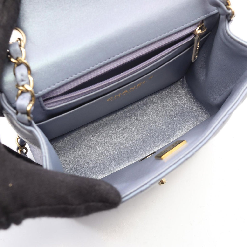 Chanel Shoulder Bag Mini Quilted Metallic Blue Gray Lambskin Chain — view 3