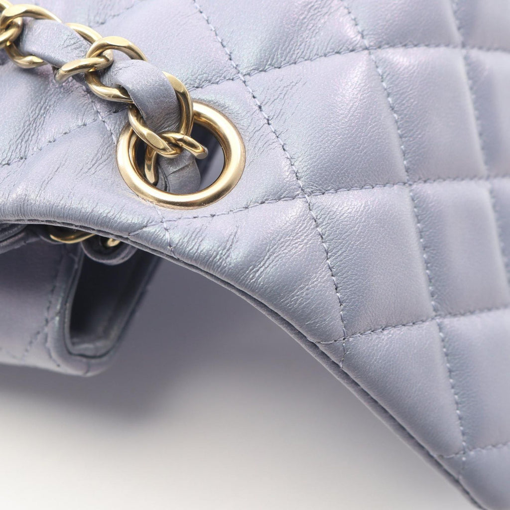 Chanel Shoulder Bag Mini Quilted Metallic Blue Gray Lambskin Chain — view 6