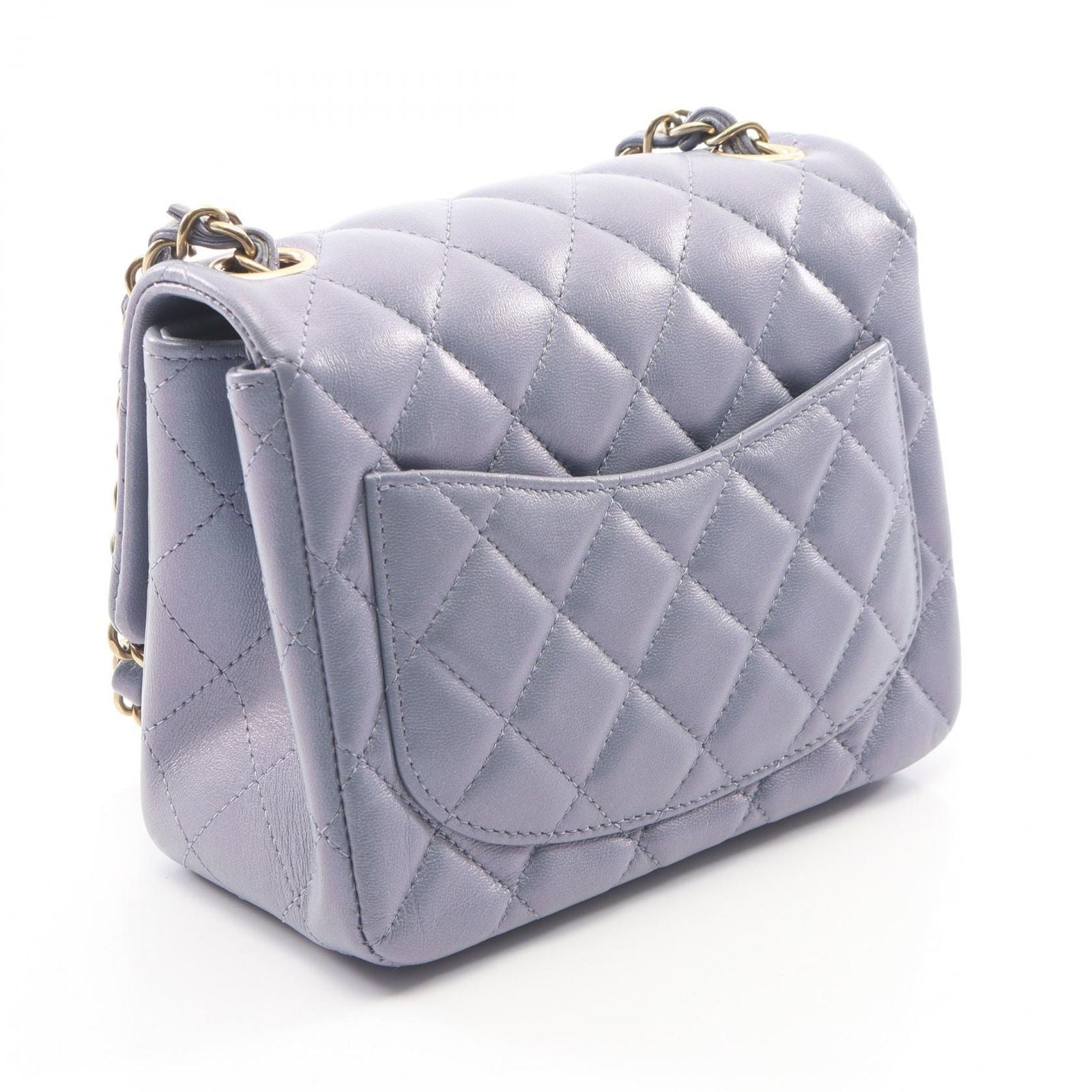 Chanel Shoulder Bag Mini Quilted Metallic Blue Gray Lambskin Chain — view 2