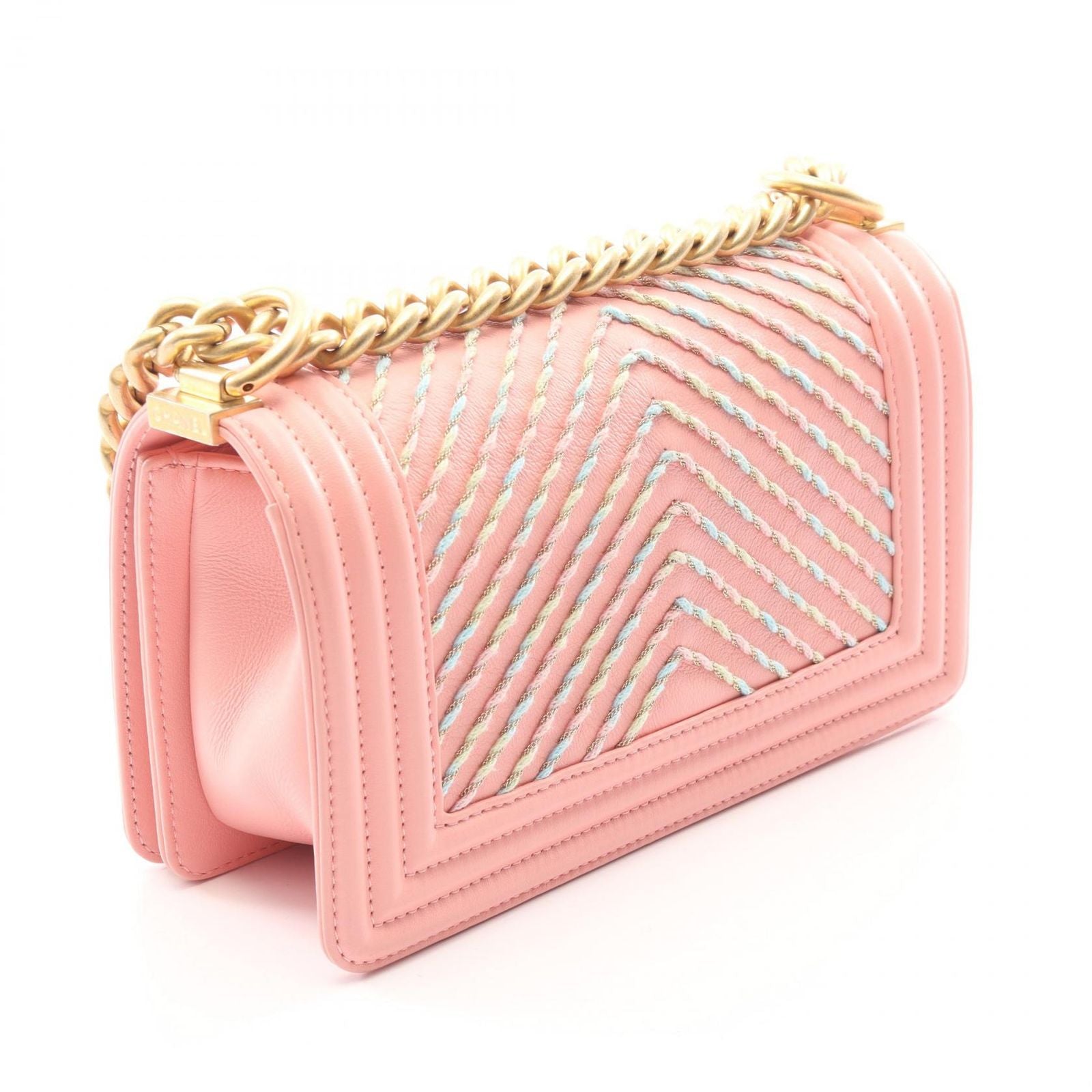 Chanel Shoulder Bag Boy Small Pink Rainbow Leather Boy Stitch Chain — view 2