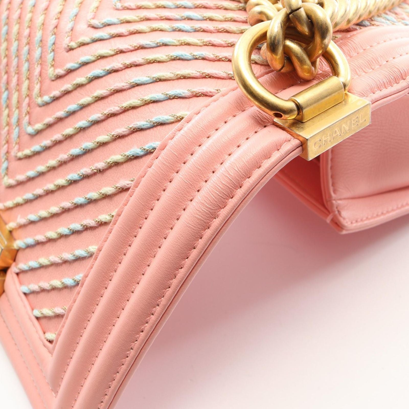 Chanel Shoulder Bag Boy Small Pink Rainbow Leather Boy Stitch Chain — view 8