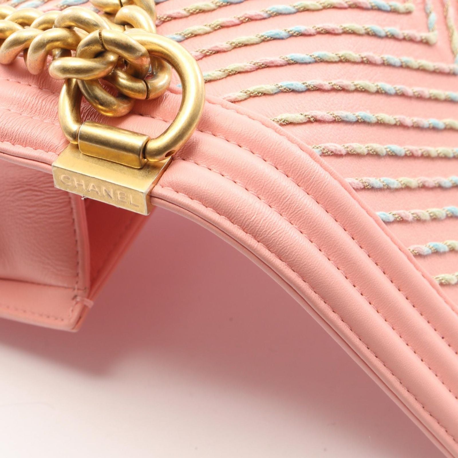 Chanel Shoulder Bag Boy Small Pink Rainbow Leather Boy Stitch Chain — view 6