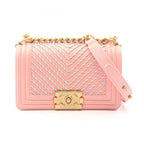Chanel Shoulder Bag Boy Small Pink Rainbow Leather Boy Stitch Chain