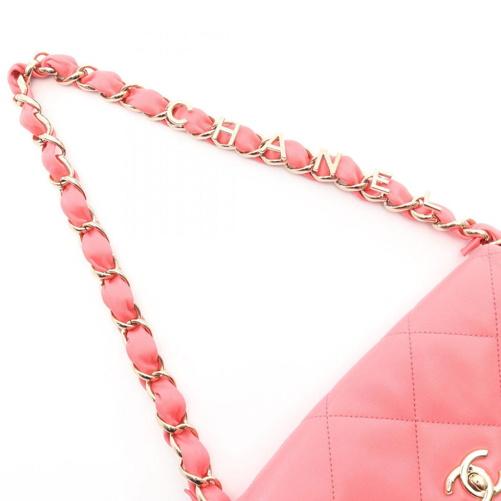 Chanel Shoulder Bag Quilted Logo Pink Lambskin Small Flap Chain — view 9