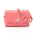 Chanel Shoulder Bag Quilted Logo Pink Lambskin Small Flap Chain