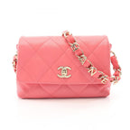 Chanel Shoulder Bag Quilted Logo Pink Lambskin Small Flap Chain