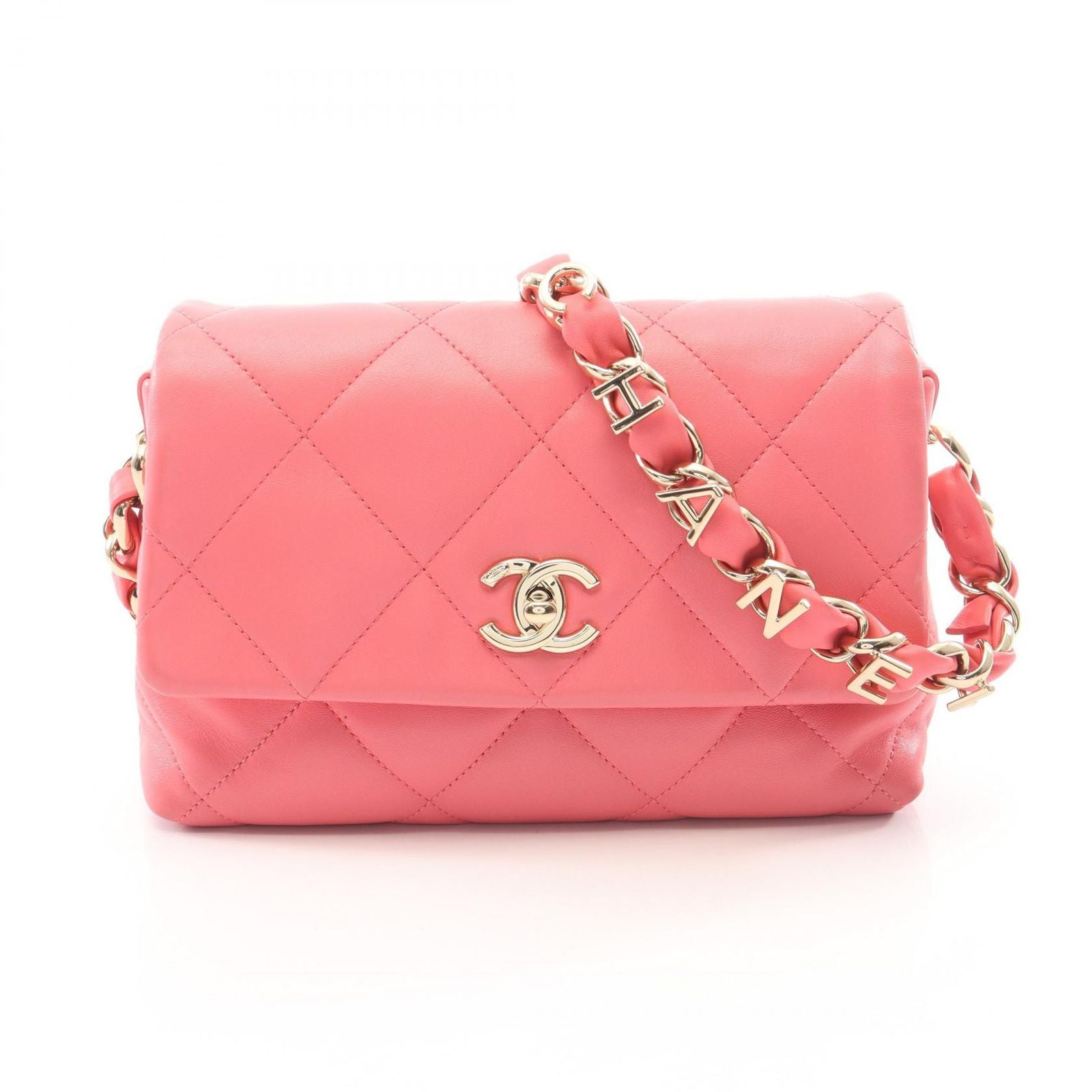 Chanel Shoulder Bag Quilted Logo Pink Lambskin Small Flap Chain