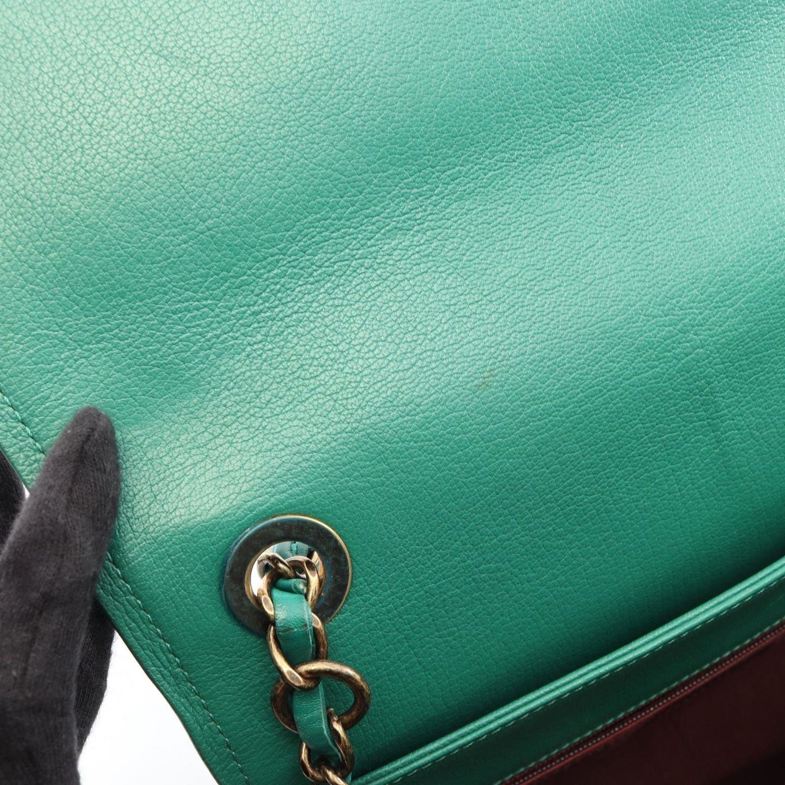 Chanel Shoulder Bag Quilted 2-Way Green Leather Round Flap Chain — view 8