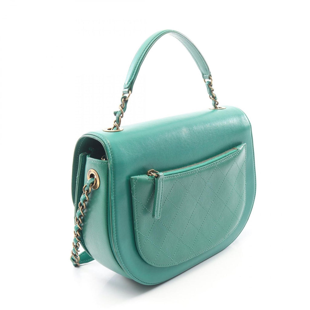 Chanel Shoulder Bag Quilted 2-Way Green Leather Round Flap Chain — view 2