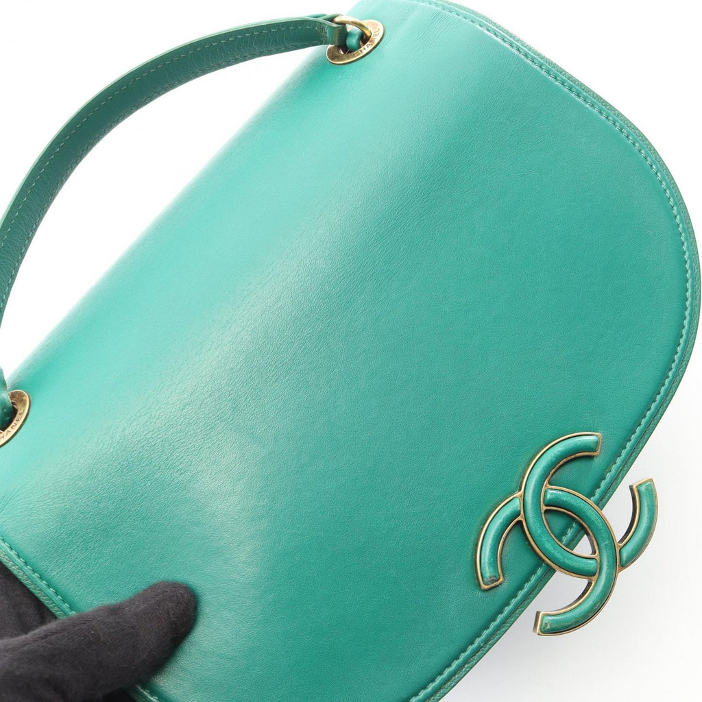 Chanel Shoulder Bag Quilted 2-Way Green Leather Round Flap Chain — view 9