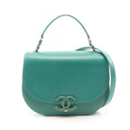 Chanel Shoulder Bag Quilted 2-Way Green Leather Round Flap Chain