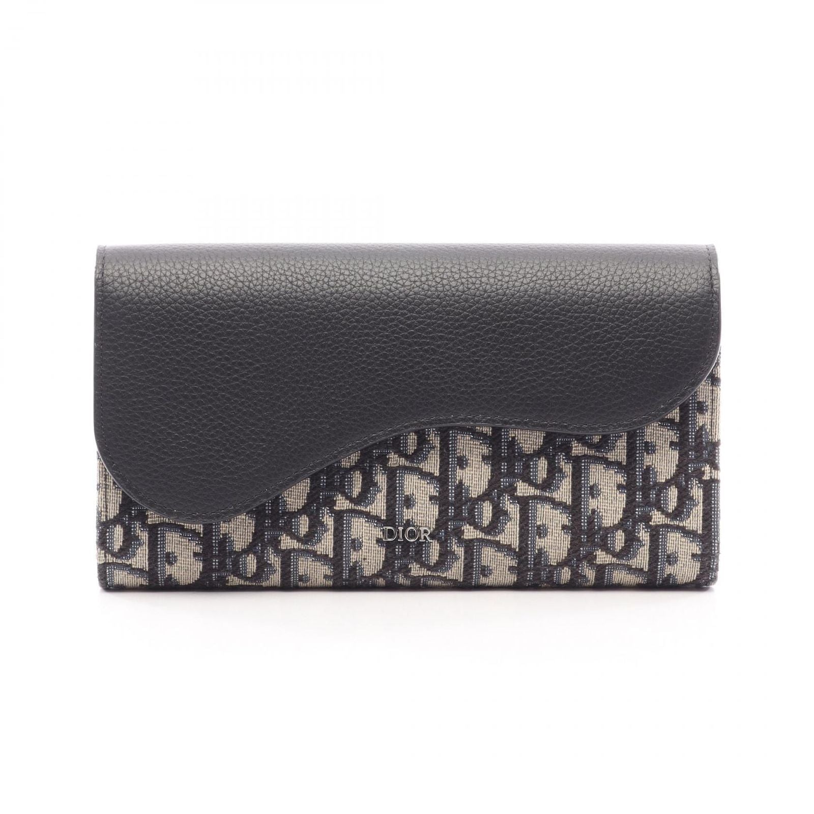Dior Bifold Wallet Saddle Oblique Navy Black Canvas Leather