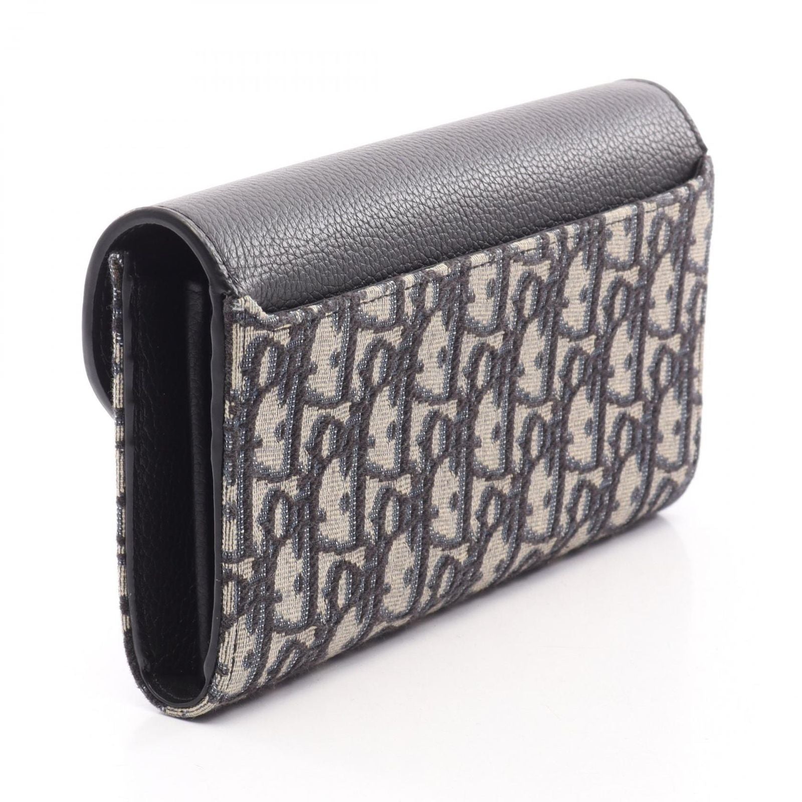 Dior Bifold Wallet Saddle Oblique Navy Black Canvas Leather — view 2