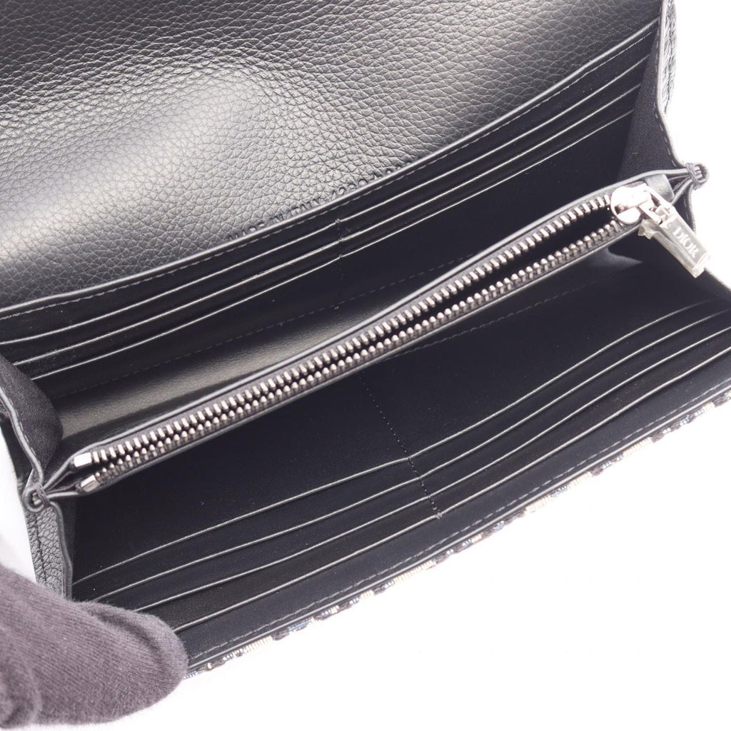 Dior Bifold Wallet Saddle Oblique Navy Black Canvas Leather — view 3