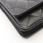 Chanel Shoulder Bag Quilted Black Caviar Leather Chain Wallet — view 7