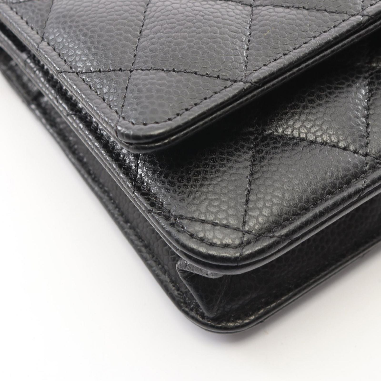 Chanel Shoulder Bag Quilted Black Caviar Leather Chain Wallet — view 7