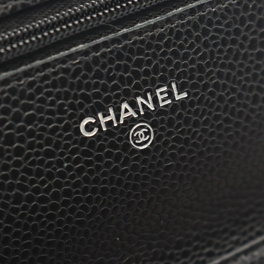 Chanel Shoulder Bag Quilted Black Caviar Leather Chain Wallet — view 4