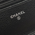 Chanel Shoulder Bag Quilted Black Caviar Leather Chain Wallet — view 4