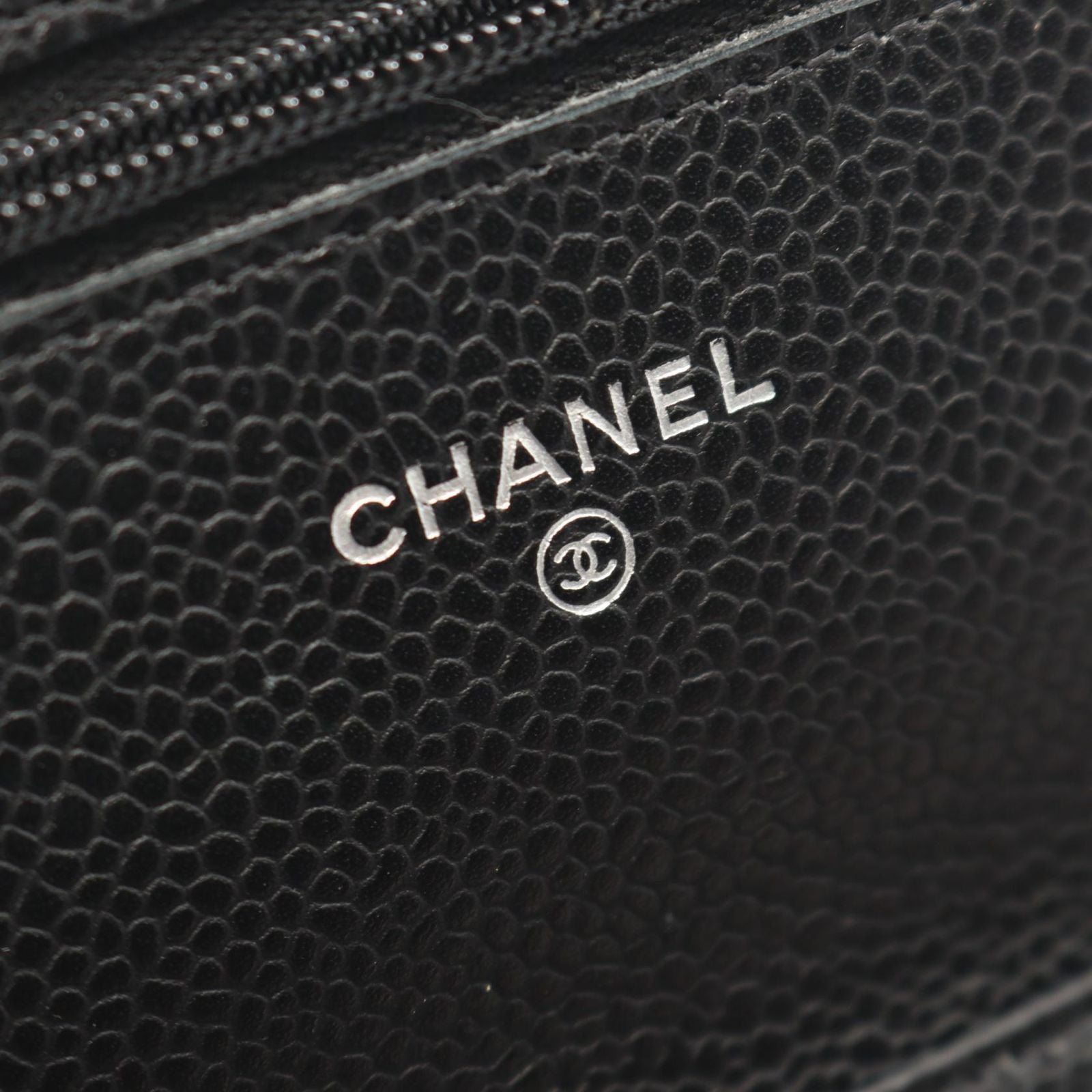 Chanel Shoulder Bag Quilted Black Caviar Leather Chain Wallet — view 4